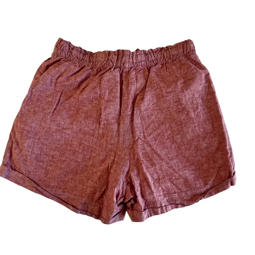 Linen Cotton Shorts Women's Medium Red Chambray Euro Summer Coastal Resort Vacay - Picture 3 of 9